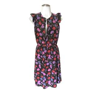J Crew Multi Floral 100% Silk Dress Womens Fit Flare A Line Flutter Sleeve SZ 6